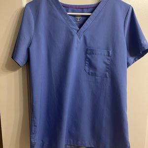 purple label by healing hands one pocket scrub top. Ciel Blue.